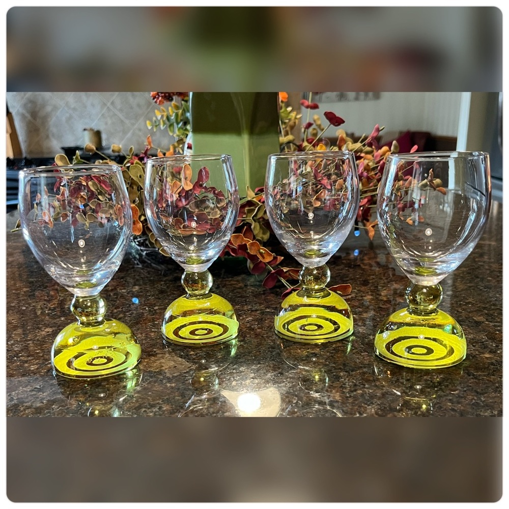 Set of Four-Lime Green Swirl Bottom Base Cordial/Shot Glasses